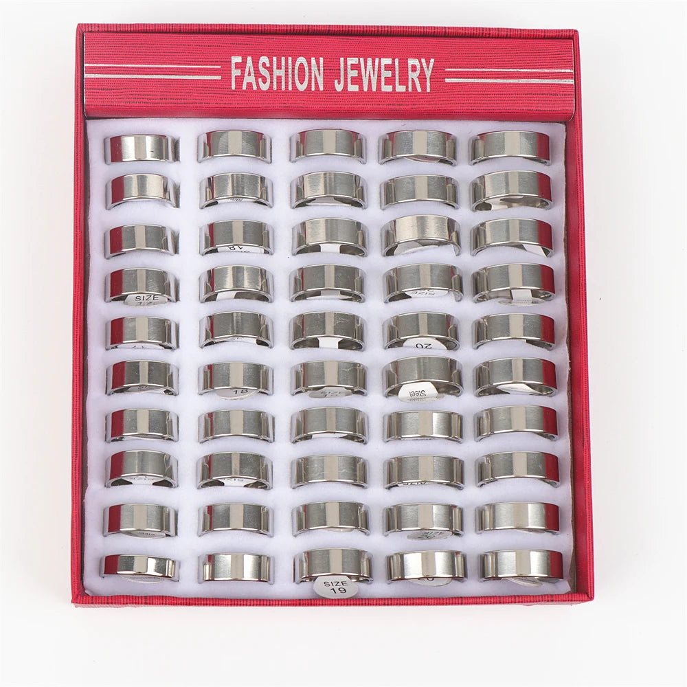 10pcs/lot Multicolor Smooth Stainless Steel Polishing Rings Width 2mm-8mm For Women Men Width 2mm-8mm
