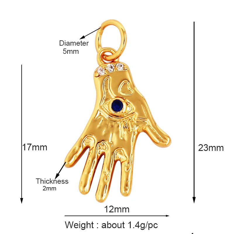 Buddha Hamsha Evil Eye Hand Charm , 18K Real Gold Plated Colour,Necklace Bracelet Pendant for Handmade Jewelry Supplies L14
