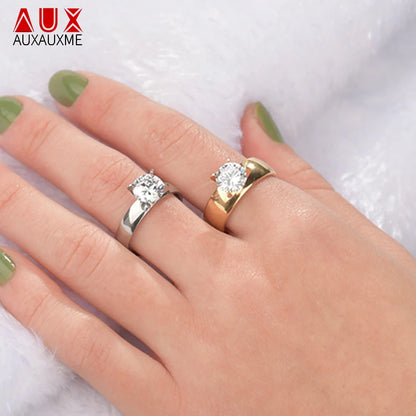 Auxauxme Shining Zirconic Lover's Engagement Rings Stainless Steel Engrave Name Date Wedding Band Ring Couple Women Men