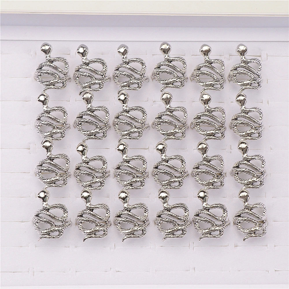 10pcs/lot Men Retro Punk Snake Rings For Women Antique Siver Color Opening Adjustable Jewelry Party Gifts