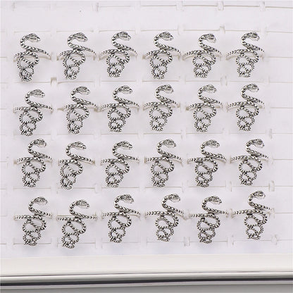 10pcs/lot Men Retro Punk Snake Rings For Women Antique Siver Color Opening Adjustable Jewelry Party Gifts