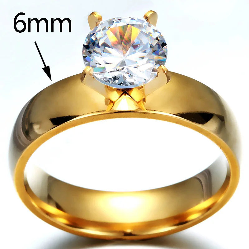 Auxauxme Shining Zirconic Lover's Engagement Rings Stainless Steel Engrave Name Date Wedding Band Ring Couple Women Men