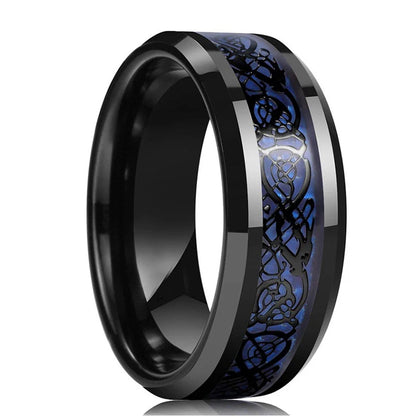 2023 Trendy Men's 8mm Black Titanium Wedding Band Rings Double Black Groove Beveled Edge Stainless Steel Engagement Ring For Men