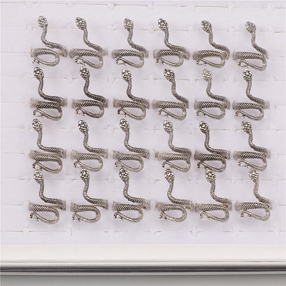 10pcs/lot Men Retro Punk Snake Rings For Women Antique Siver Color Opening Adjustable Jewelry Party Gifts