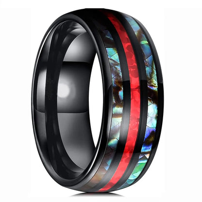 Fashion 8mm Men Stainless Steel Rings Inlay Meteorite Abalone Shell Rings For Men Women Wedding Engagement Band Jewelry Gift
