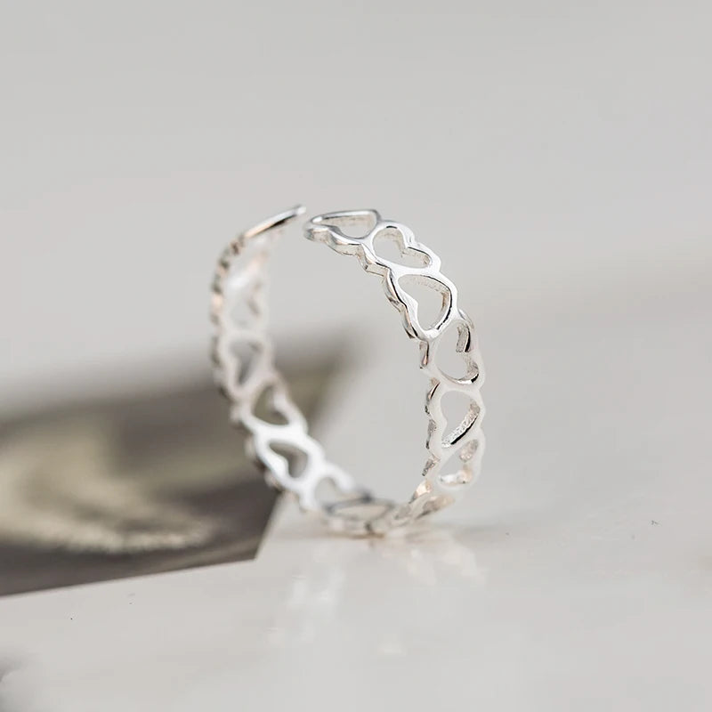 925 Sterling Silver Heart Open Rings For Women Hypoallergenic Fashion Girl Sterling-silver-jewelry
