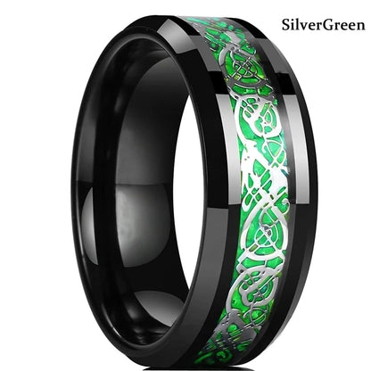 2023 Trendy Men's 8mm Black Titanium Wedding Band Rings Double Black Groove Beveled Edge Stainless Steel Engagement Ring For Men