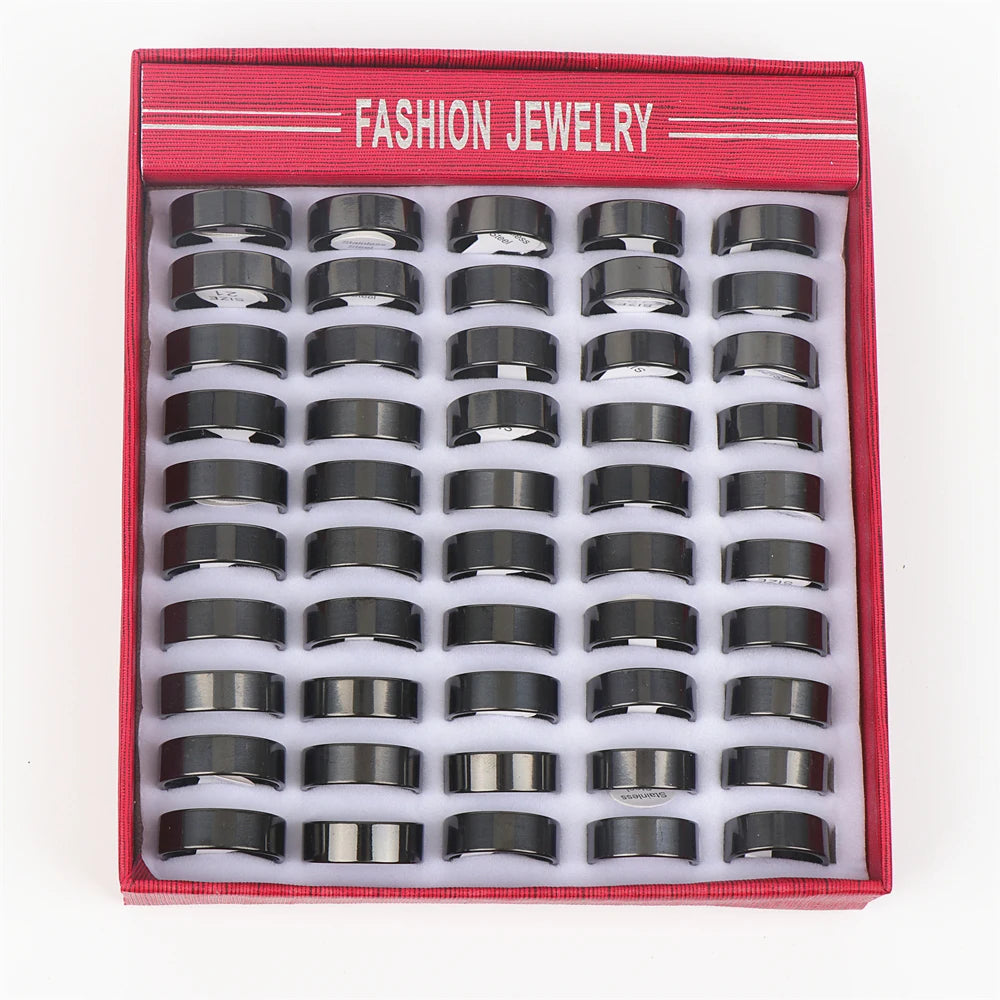 10pcs/lot Multicolor Smooth Stainless Steel Polishing Rings Width 2mm-8mm For Women Men Width 2mm-8mm