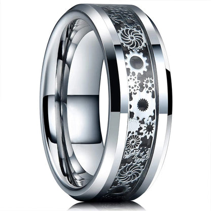 2023 Trendy Men's 8mm Black Titanium Wedding Band Rings Double Black Groove Beveled Edge Stainless Steel Engagement Ring For Men