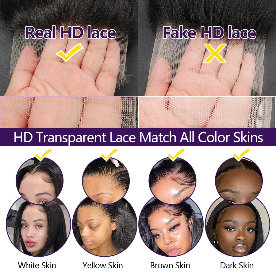 Straight 13x6 HD Lace Frontal Wig – Invisible Melt-Skin Transparent 13x4, Pre-Plucked Remy