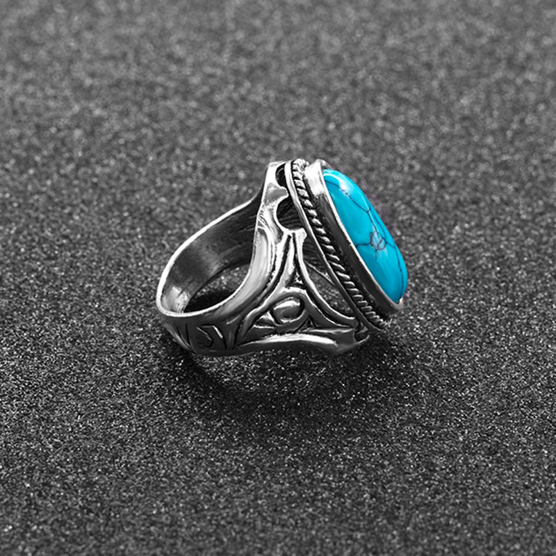 Retro Hollow Stone Rings for Women Tibetan Silver Plated Turkish ring Vintage Wedding Jewelry