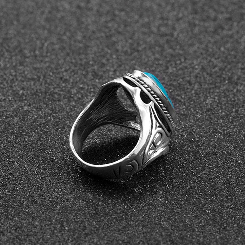 Retro Hollow Stone Rings for Women Tibetan Silver Plated Turkish ring Vintage Wedding Jewelry