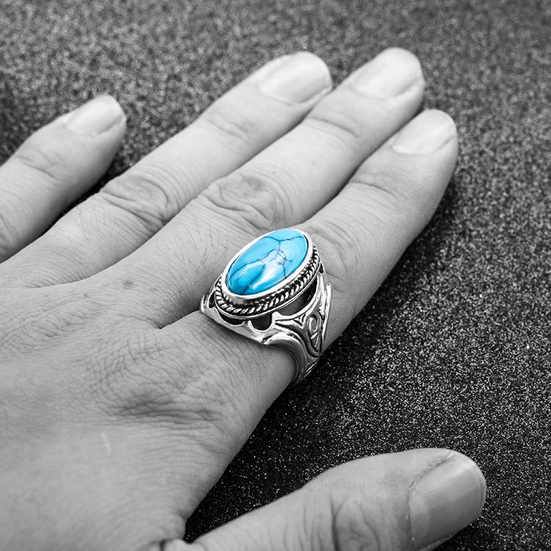 Retro Hollow Stone Rings for Women Tibetan Silver Plated Turkish ring Vintage Wedding Jewelry