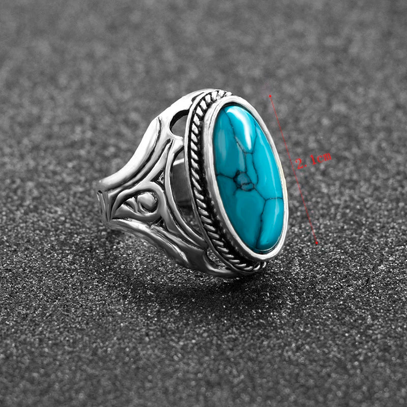 Retro Hollow Stone Rings for Women Tibetan Silver Plated Turkish ring Vintage Wedding Jewelry