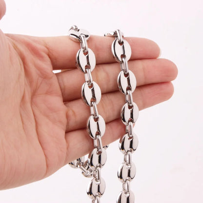 7/9/11mm 7-40" High Quality Mens Womens 316L Stainless Steel Silver Gold Color Coffee Bean Beads Chain Necklace or Bracelet
