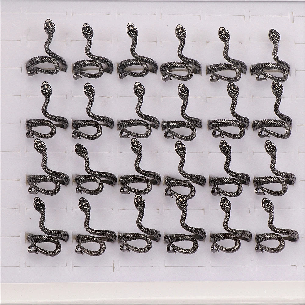 10pcs/lot Men Retro Punk Snake Rings For Women Antique Siver Color Opening Adjustable Jewelry Party Gifts