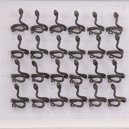 10pcs/lot Men Retro Punk Snake Rings For Women Antique Siver Color Opening Adjustable Jewelry Party Gifts