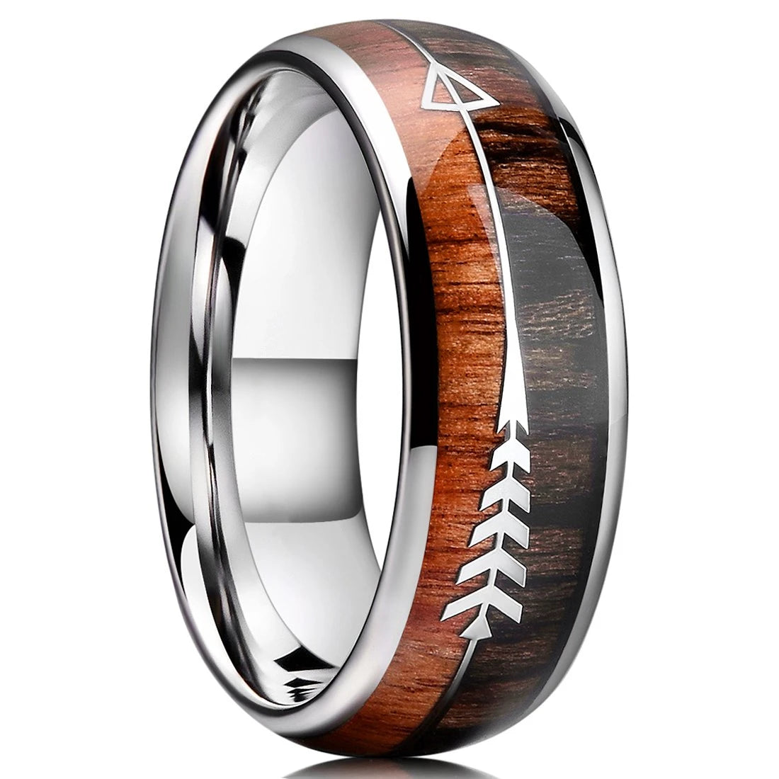 Fashion 8mm Men Stainless Steel Rings Inlay Meteorite Abalone Shell Rings For Men Women Wedding Engagement Band Jewelry Gift