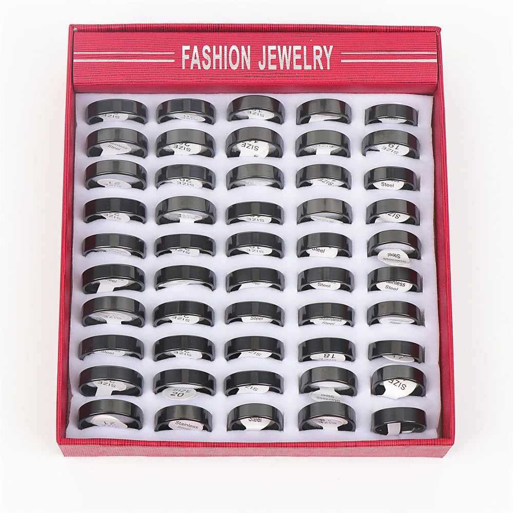10pcs/lot Multicolor Smooth Stainless Steel Polishing Rings Width 2mm-8mm For Women Men Width 2mm-8mm