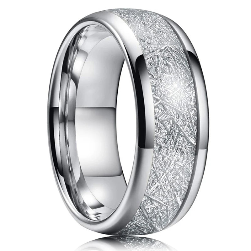 Fashion 8mm Men Stainless Steel Rings Inlay Meteorite Abalone Shell Rings For Men Women Wedding Engagement Band Jewelry Gift