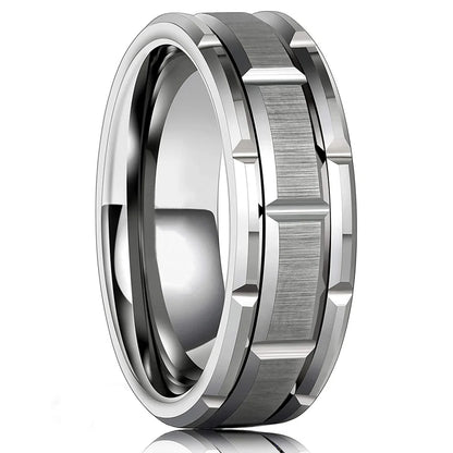2023 Trendy Men's 8mm Black Titanium Wedding Band Rings Double Black Groove Beveled Edge Stainless Steel Engagement Ring For Men