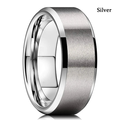 2023 Trendy Men's 8mm Black Titanium Wedding Band Rings Double Black Groove Beveled Edge Stainless Steel Engagement Ring For Men