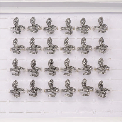 10pcs/lot Men Retro Punk Snake Rings For Women Antique Siver Color Opening Adjustable Jewelry Party Gifts