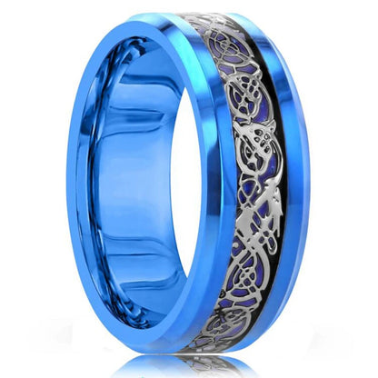 2023 Trendy Men's 8mm Black Titanium Wedding Band Rings Double Black Groove Beveled Edge Stainless Steel Engagement Ring For Men