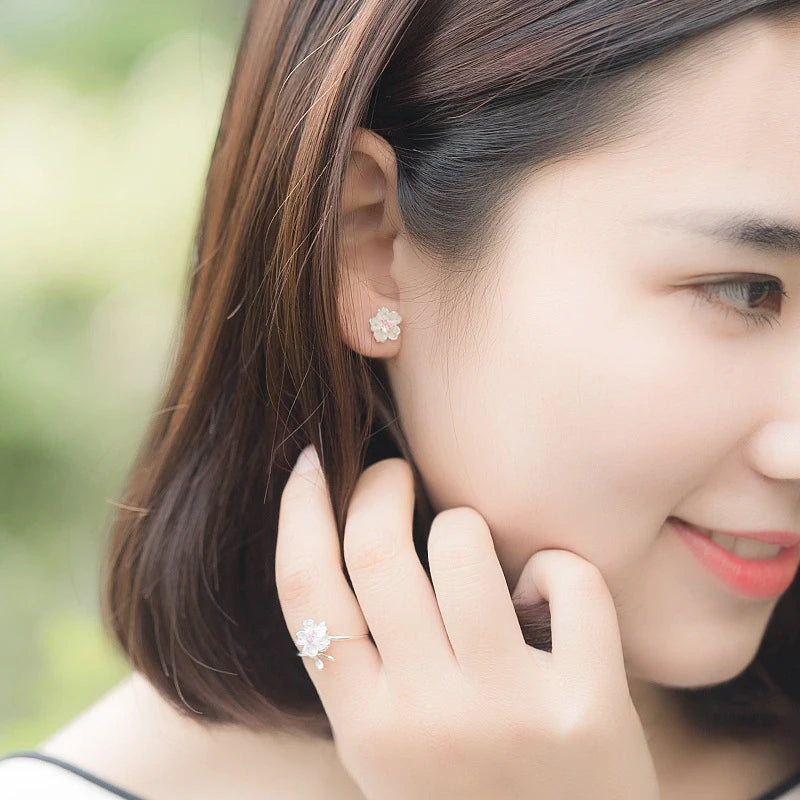 New Arrivals 925 Sterling Silver  Rings for Women Adjustable Size Ring pink zircon cherry blossom Ring