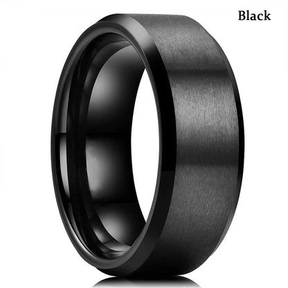 2023 Trendy Men's 8mm Black Titanium Wedding Band Rings Double Black Groove Beveled Edge Stainless Steel Engagement Ring For Men