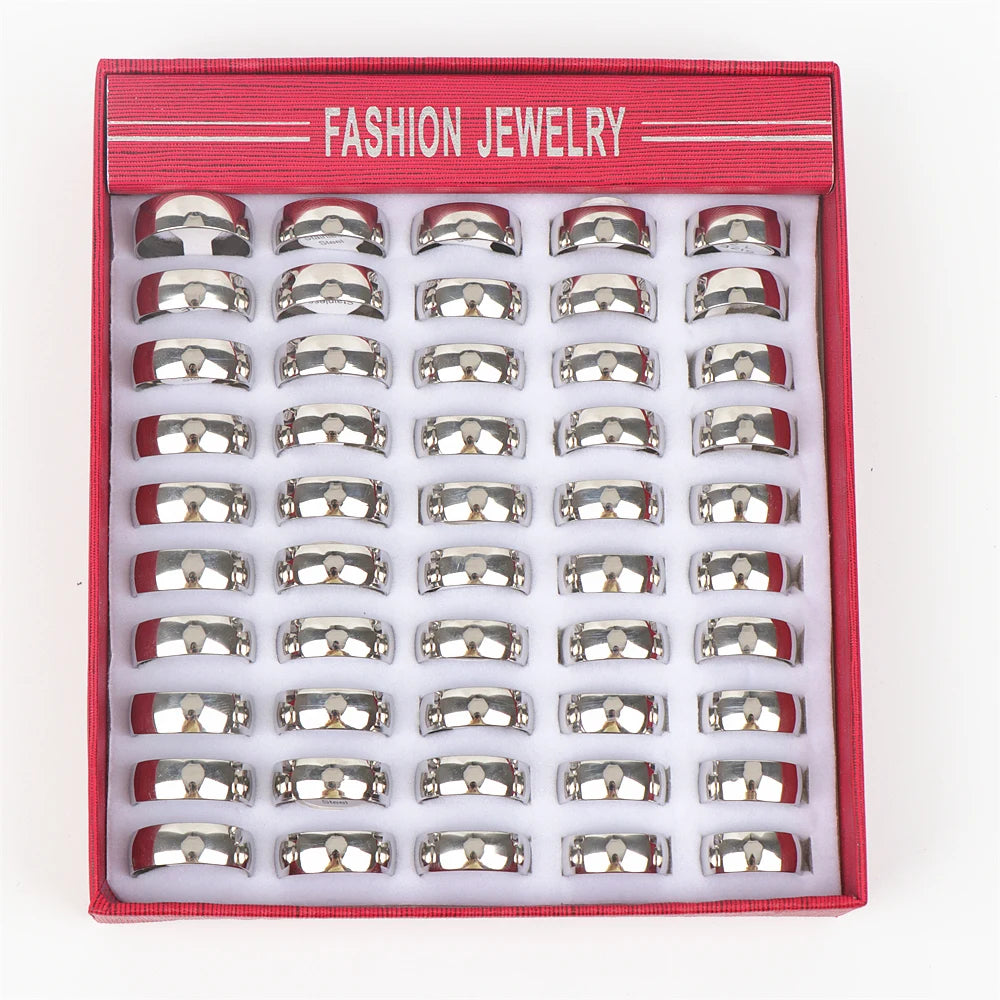 10pcs/lot Multicolor Smooth Stainless Steel Polishing Rings Width 2mm-8mm For Women Men Width 2mm-8mm