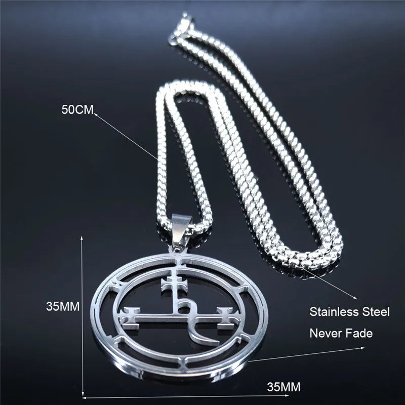 Stainless Steel Demon Seal Necklace Men/Women Silver Color Satan LILITH Necklaces & Pendants Jewery colares feminino N1331S03