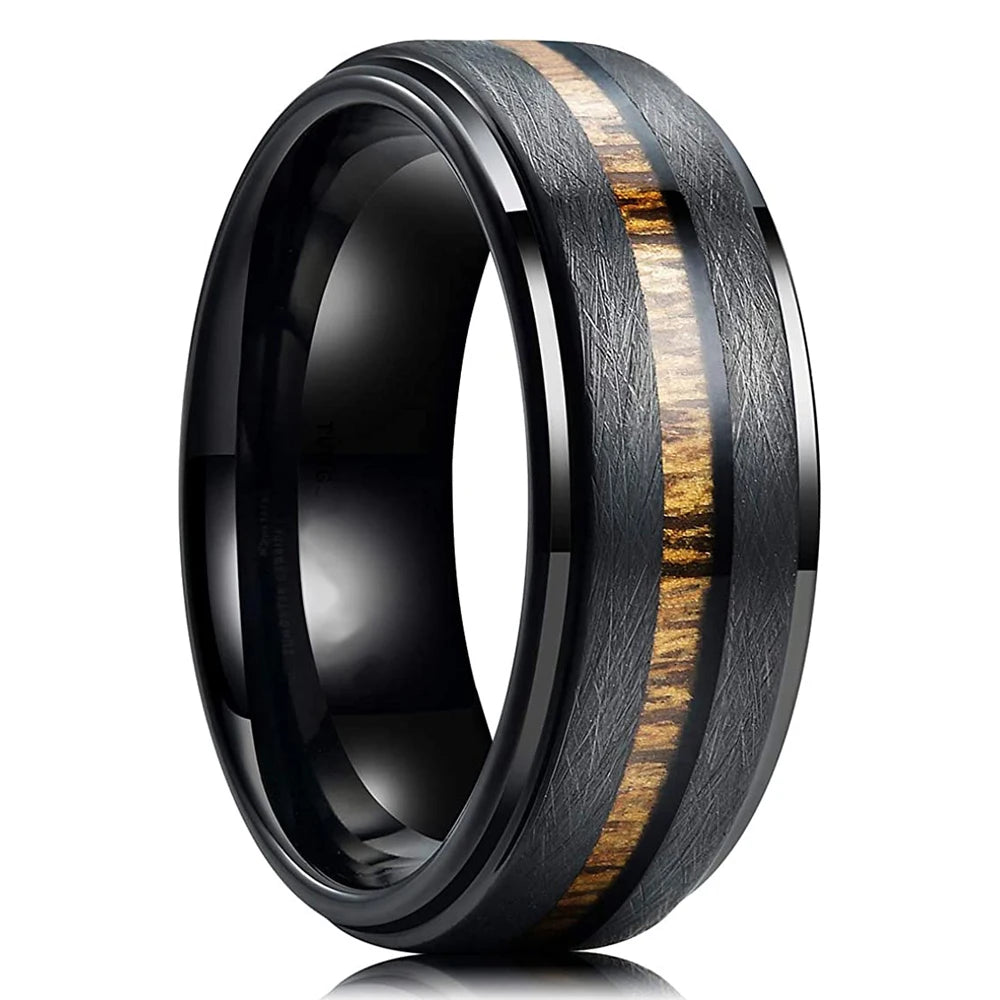 Fashion 8mm Men Stainless Steel Rings Inlay Meteorite Abalone Shell Rings For Men Women Wedding Engagement Band Jewelry Gift