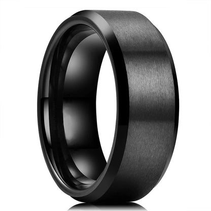 2023 Trendy Men's 8mm Black Titanium Wedding Band Rings Double Black Groove Beveled Edge Stainless Steel Engagement Ring For Men