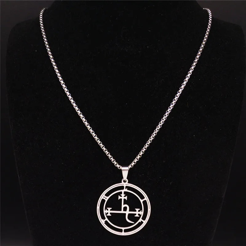 Stainless Steel Demon Seal Necklace Men/Women Silver Color Satan LILITH Necklaces & Pendants Jewery colares feminino N1331S03