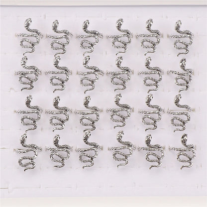 10pcs/lot Men Retro Punk Snake Rings For Women Antique Siver Color Opening Adjustable Jewelry Party Gifts