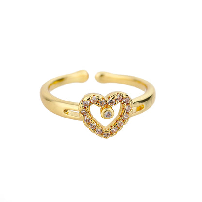 Sweet Heart Zirconia Rings for Women Stainless Steel Gold-Plated Layered Design Everyday Wear Valentine's Day Party Jewelry Gift