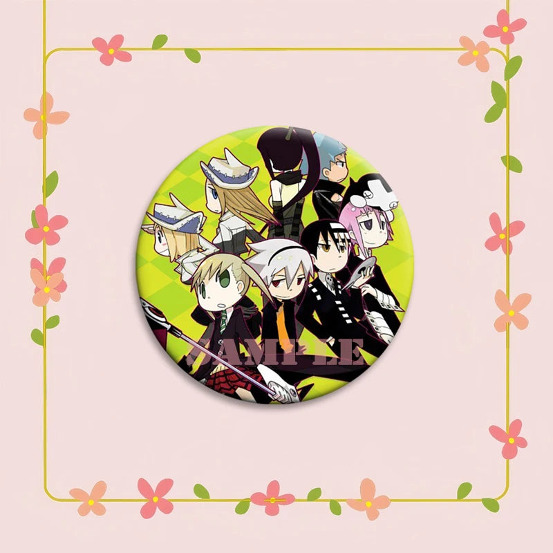 Anime Soul Eater Pins Round Creative Cartoon Badges Handmade Tinplate Brooches for Backpack Accessorys Exquisite Gifts