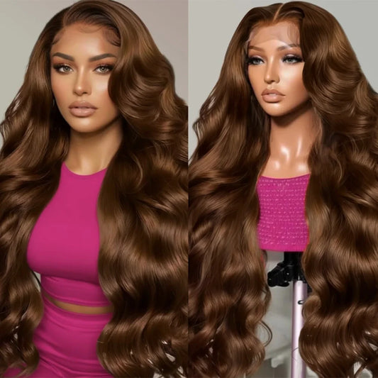 Chocolate Brown Body Wave 13x6 HD Lace Frontal Wig – Pre-Plucked 13x4, 220% Density 40 Inch