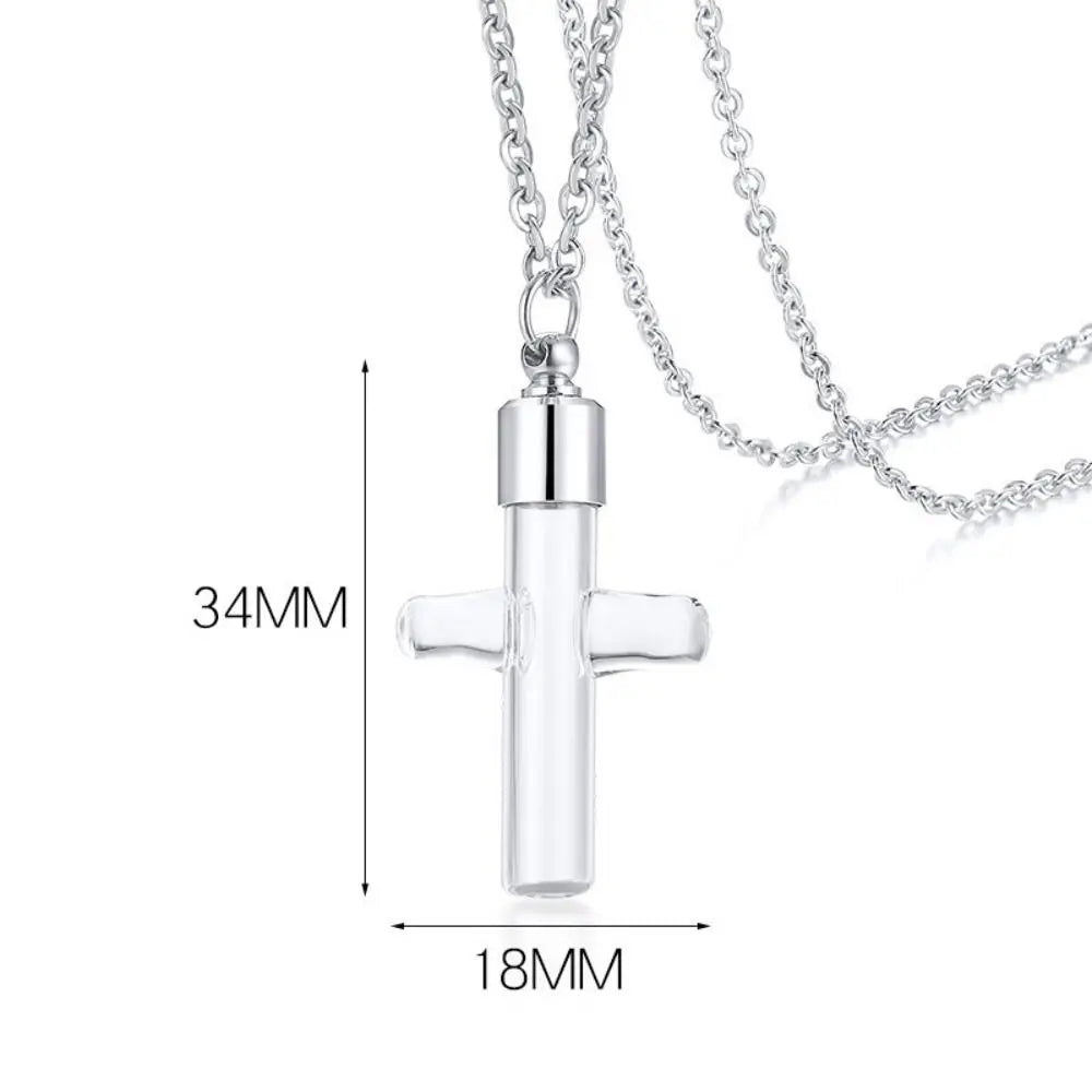 Portable Ashes Holder Glass Bottle Necklace with Chain Fillable Wishing Bottle Keepsake DIY Perfume Vial Pendant