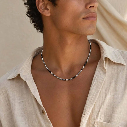 Vnox 41-48cm Adjustable Black White Crystal Beaded Choker Necklace for Men Women, Trendy Minimalist Clavicle Chain Jewelry Gift