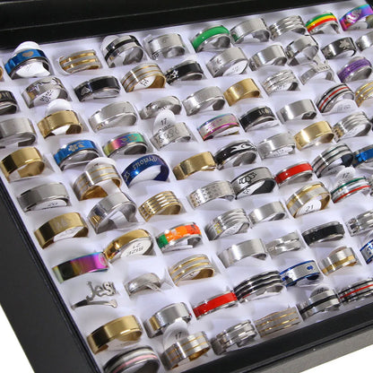 Mens Womens Stainless Steel Rings Fashion Jewelry Party Gift Wedding Rings Mix Style Wholesale 100pcs/Lots