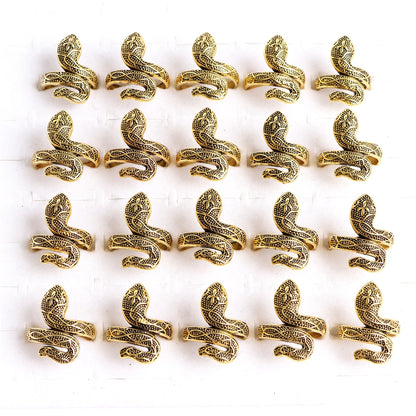 10pcs/lot Men Retro Punk Snake Rings For Women Antique Siver Color Opening Adjustable Jewelry Party Gifts