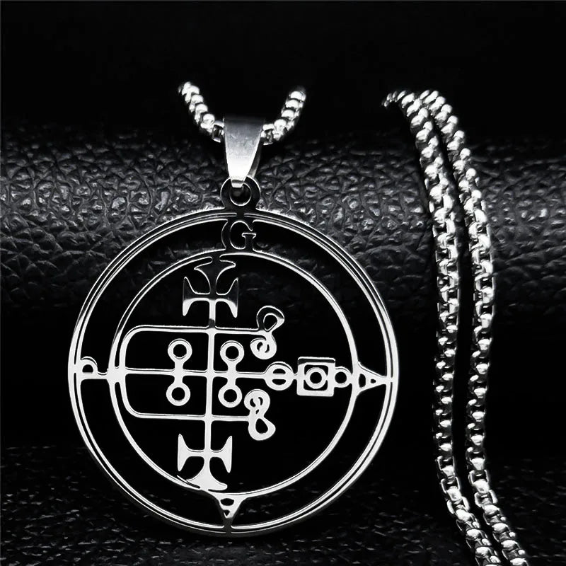 Stainless Steel Demon Seal Necklace Men/Women Silver Color Satan LILITH Necklaces & Pendants Jewery colares feminino N1331S03