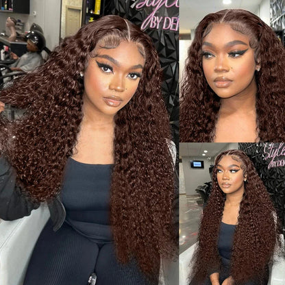 Chocolate Brown Deep Curly Lace Front Wig – Water Wave HD 13x4, 13x6 & 4x4, 30–38 Inch