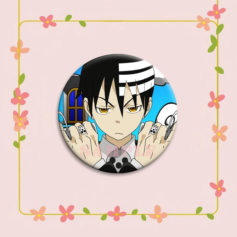 Anime Soul Eater Pins Round Creative Cartoon Badges Handmade Tinplate Brooches for Backpack Accessorys Exquisite Gifts