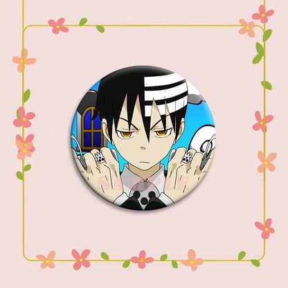Anime Soul Eater Pins Round Creative Cartoon Badges Handmade Tinplate Brooches for Backpack Accessorys Exquisite Gifts