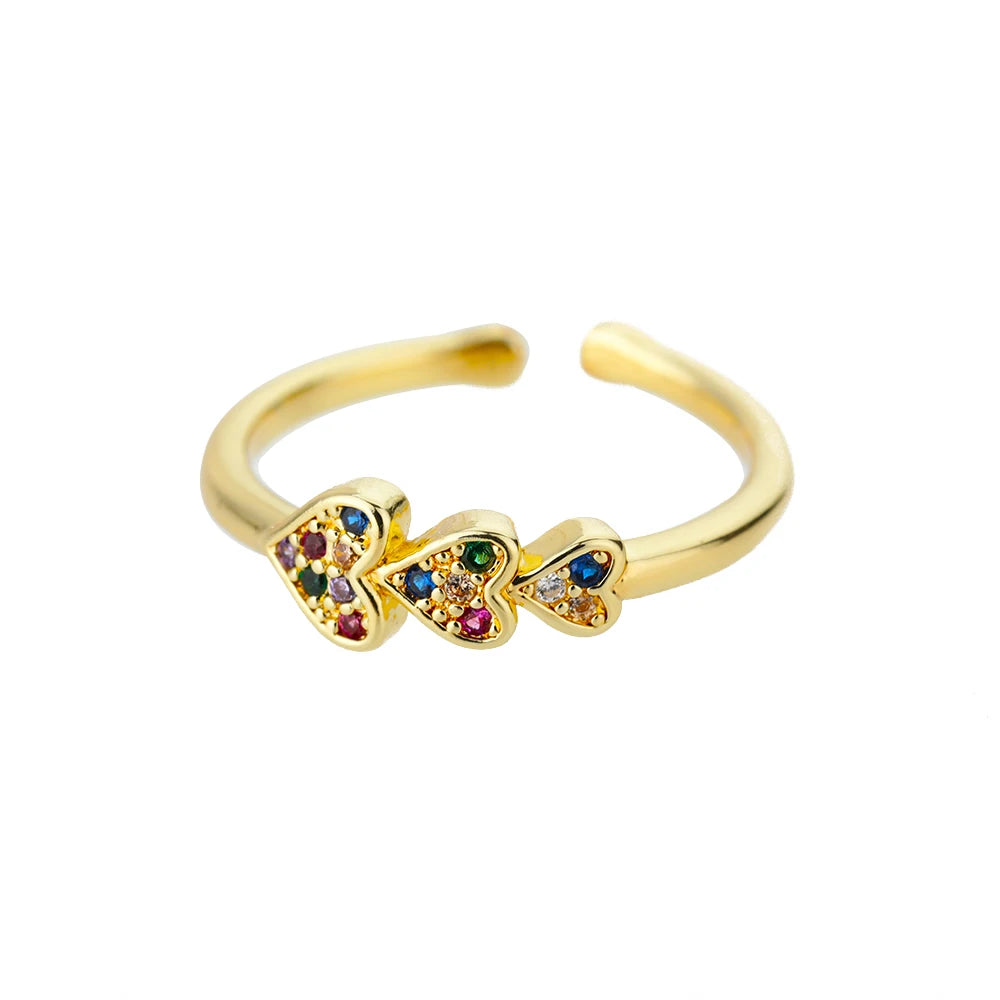 Sweet Heart Zirconia Rings for Women Stainless Steel Gold-Plated Layered Design Everyday Wear Valentine's Day Party Jewelry Gift