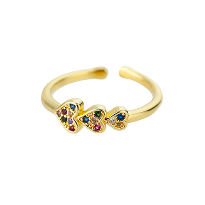 Sweet Heart Zirconia Rings for Women Stainless Steel Gold-Plated Layered Design Everyday Wear Valentine's Day Party Jewelry Gift