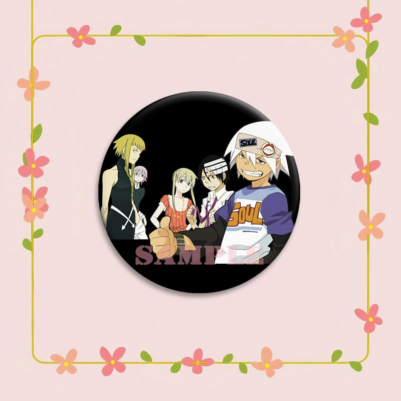 Anime Soul Eater Pins Round Creative Cartoon Badges Handmade Tinplate Brooches for Backpack Accessorys Exquisite Gifts